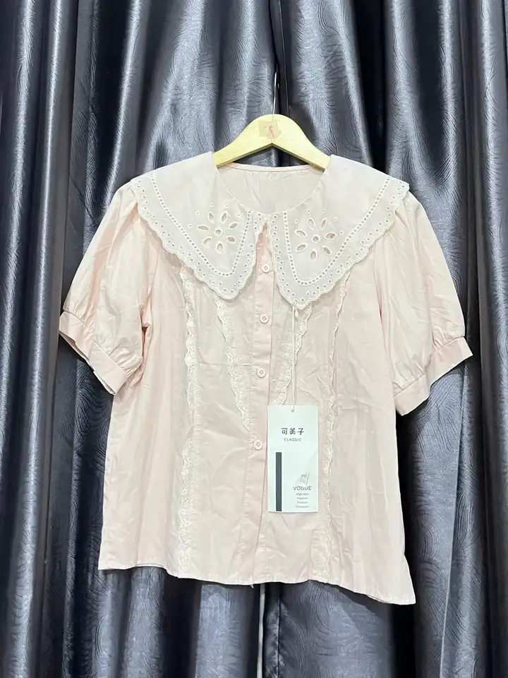 Blouse kerah bordir peach, kemeja & blouse