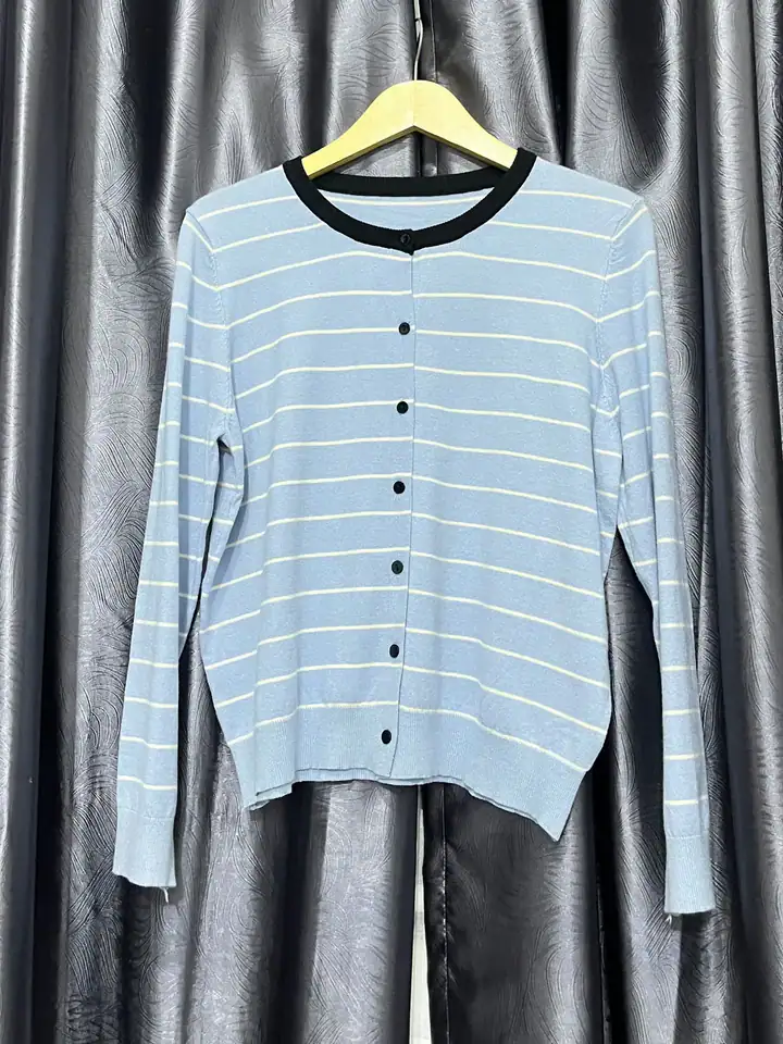Cardigan garis biru list hitam, cardigan
