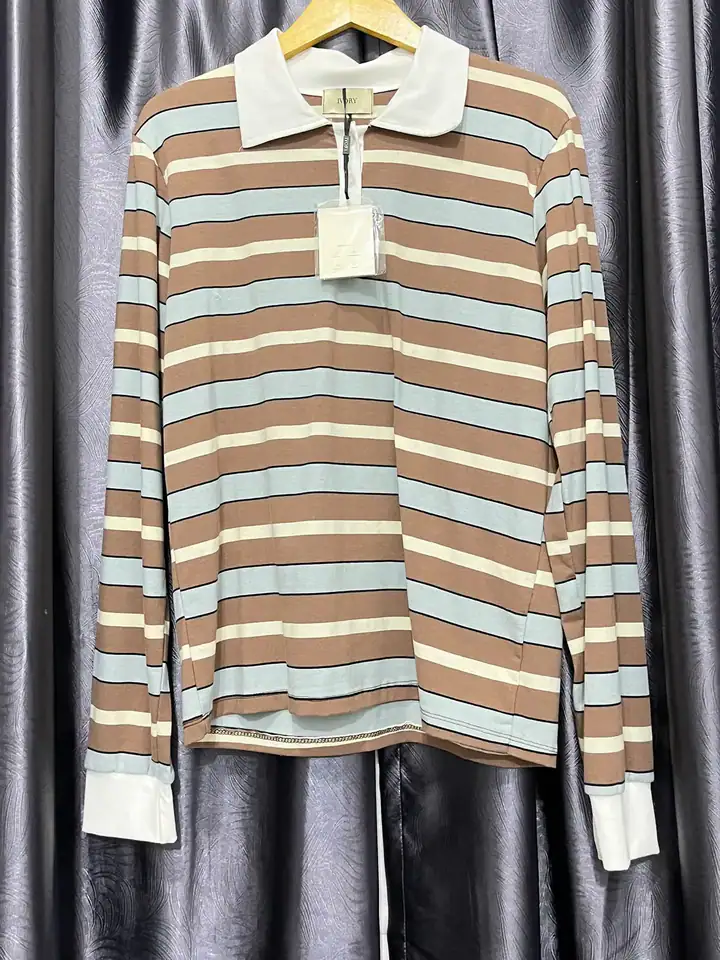 Polo garis cokelat biru, polo